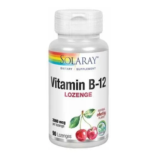 Vitamina B-12 Cyanocobalamina 2000mcg (90 Pastillas) Solaray Sabor Cherry
