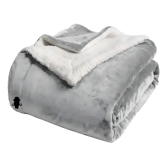 Cobija Sherpa Ovejera Cama Doble 190x220cm Color Gris Diseño De La Tela Liso