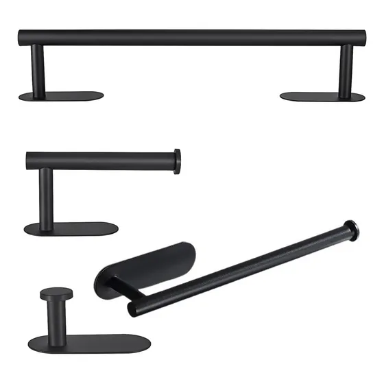 Kit 4 Acessorios Banheiro Inox 304 Lavabo Cromado Sem Furo Cor Preto