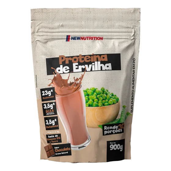 Proteína da Ervilha Sabor Chocolate em Sachê de 900g Suplemento em Pó NewNutrition Pea Protein Vegetal 100% Vegano e Natural