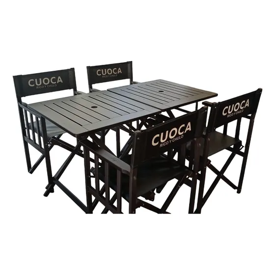 Juego Mesa Y 2 Sillones Director Caño Madera Ideal Bar  Logo