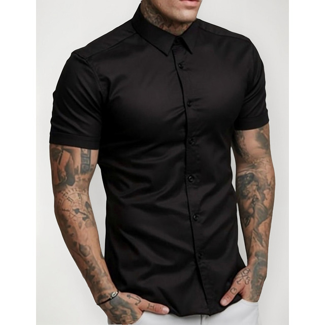 Camisa Social Lisa Masculina Manga Curta Slim Fit Camisa Social Lisa Masculina Manga Curta Slim Fit