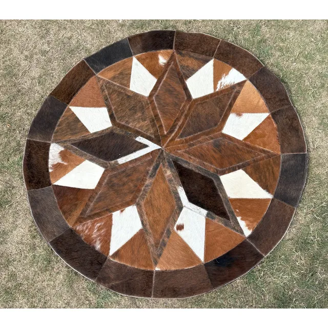 Alfombra De Cuero Vacuno Circular - Rústica Y Elegante