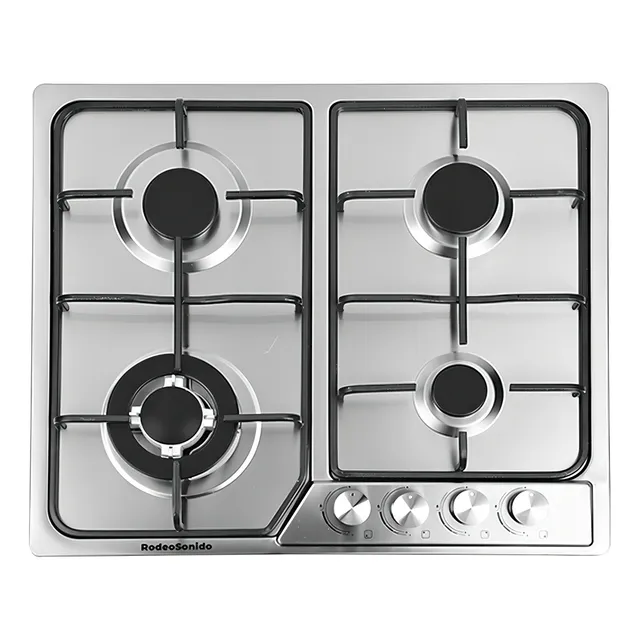 Parrilla Estufa Mesa Gas RodeoSonido e40s De 4 Quemadores Empotrable Plateado