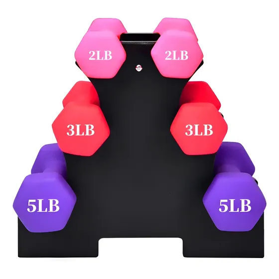 Set Pesas Mancuernas 20lb Vinil Con Rack Soporte Polícromo