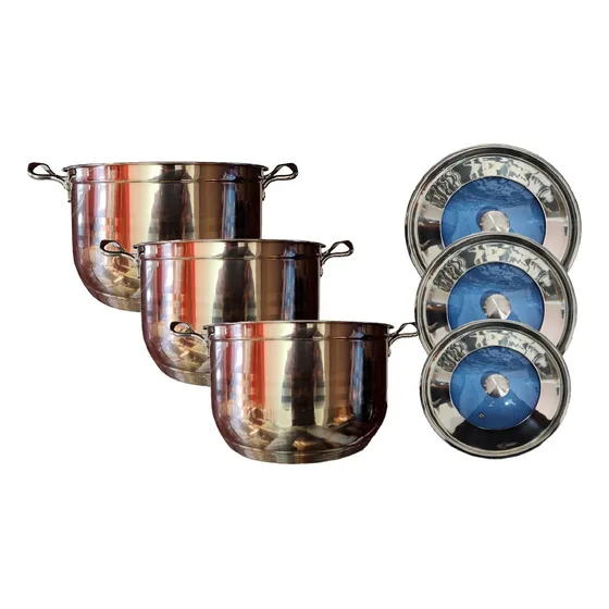 Set 3 Ollas Acero Inoxidables Resistente 10, 12, 14 Litros