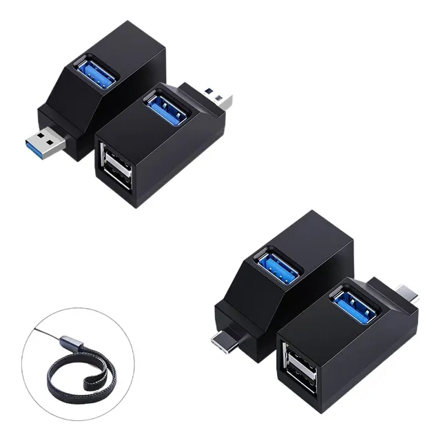 2 Pzs Mini Divisor Usb 3.0 + Tipo-c De 3 Puertos Portátil
