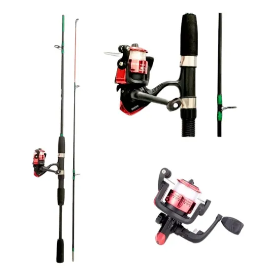 Set Kit Combo Pesca Caña 2 Tramos Solida Reel Frontal Tanza