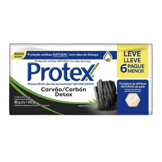 Sabonete em barra Protex carvão detox 1 pacote com 6 unidades 85g cada
