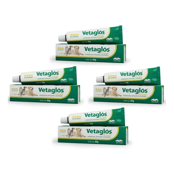 4 Vetaglos Pomada Cicatrizante 50g - Vetnil - Validade Boa
