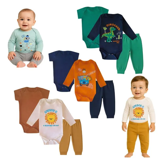 Kit 9 Pçs Roupa Bebê Body E Mijão Menino Menina 100% Algodão