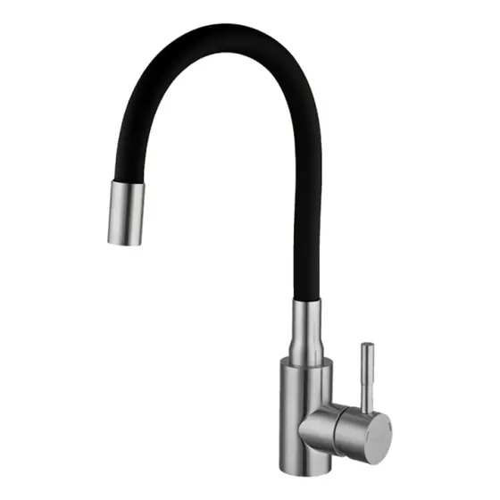 Monocomando Flexible Cocina Mesa Palito Pico Negro Rimontti