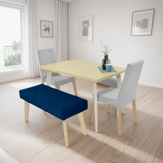 Comedor Liverpool 4 Puestos En Tela Color Plata Azul Denver