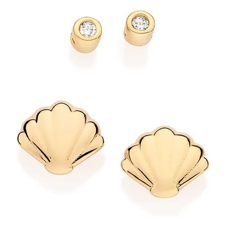 Kit Brinco Solitário E Concha Banhado A Ouro Rommanel 527295