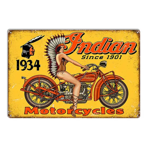 Letrero Metal Para Motocicleta Diseño Chica Estilo Retro 8.0