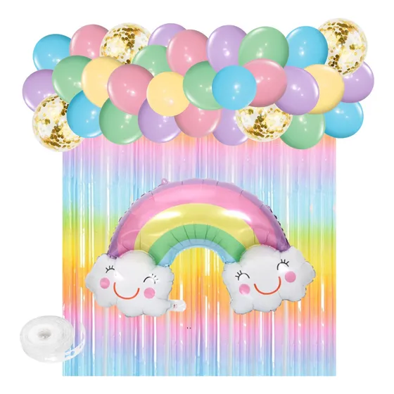Kit Combo Arcoíris Nube Multicolor Deco Cumpleaños