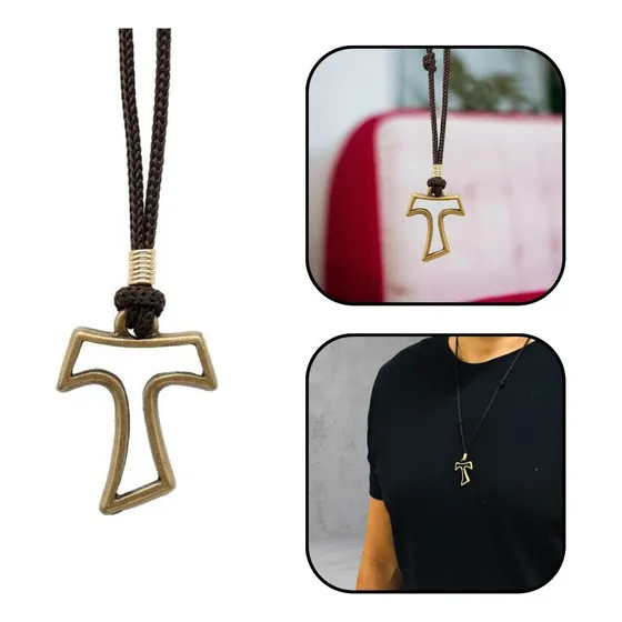 Colar Tau Franciscano Vazado Ouro Velho