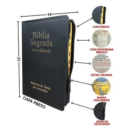 Bíblia Sagrada Letra Grande Ccb Almeida Corrigida Versão Arc Com Índice Zíper Palavra De Jesus Em Vermelho