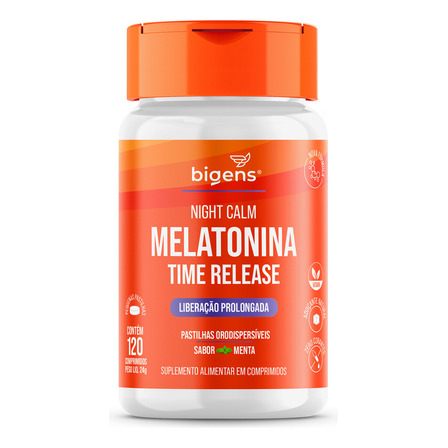 Night Calm Melatonina Time Release, Liberação Prolongada, 120 Comprimidos, Bigens Night Calm Melatonina Time Release, Liberação Prolongada, 120 Comprimidos, Bigens