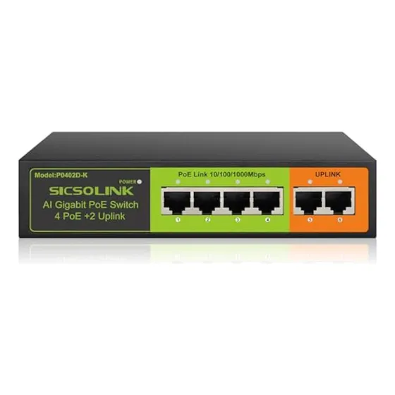 Switch Poe+ Gigabit De 6 Puertos (4 Puertos Poe+,