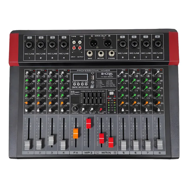 Consola Mixer Potenciada Hugel 8 Canales Fx Bt Audio