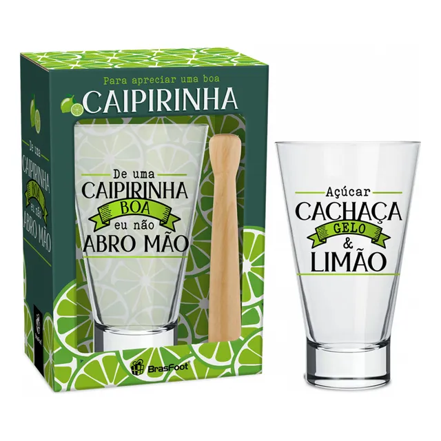Copo Caipirinha Com Socador 400 Ml Caixa Presente Especial