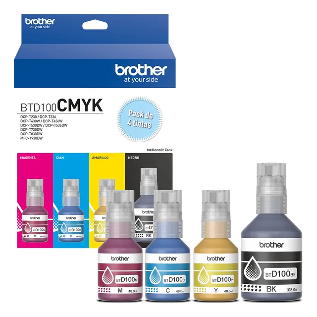 Brother Btd100cmyk Kit Recarga 4 Colores Tinta Cian | Magenta | Amarillo | Negro