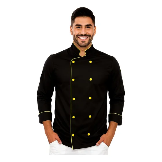 Dólmã Chef De Cozinha Apollo Preto Com Amarelo - Dr Chef