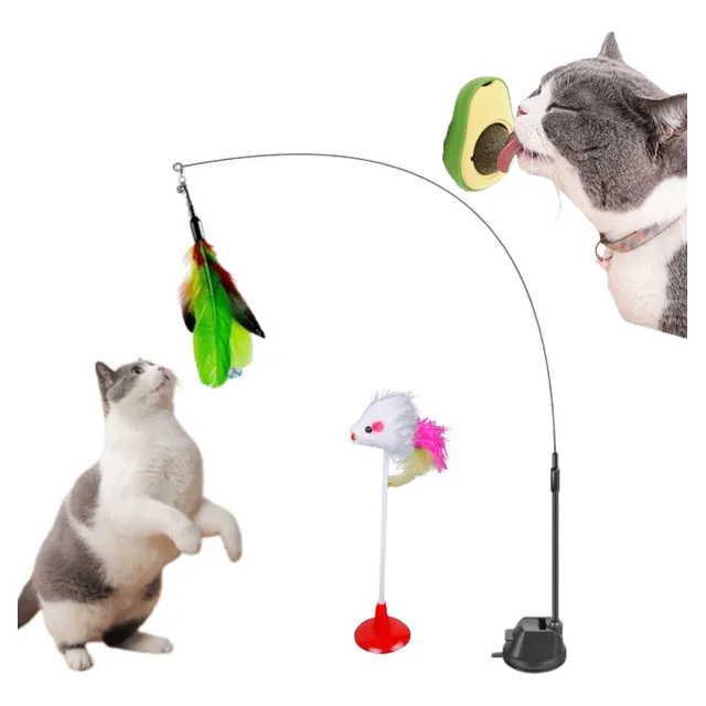 2 Brinquedo Gato Varinha Com Ventosa + Bolinha Catnip Erva
