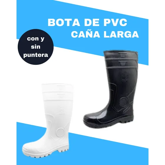 Bota Plástica Goma  Pvc Caña Larga Con Puntera 