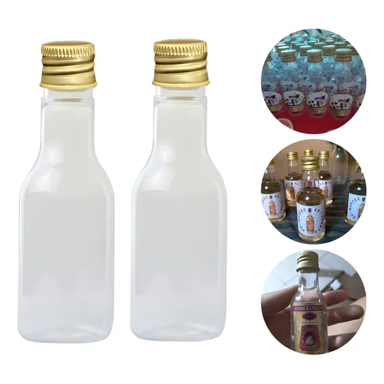 Kit 50 Garrafinha Pvc Lembrancinha 50ml Tampa Metal Alumínio