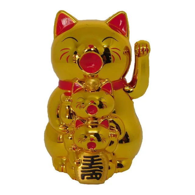 Feng Shui Gatos Lucky Dorado Con Brazo Movil 11 Cm