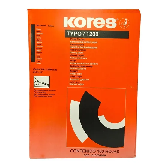 Papel Carbon Kores Carta Negro X100     
