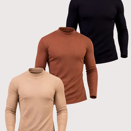 Kit 3 Cacharrel Suéter Canelada Masculina Inverno Premium Preto/marrom/bege Canelada M