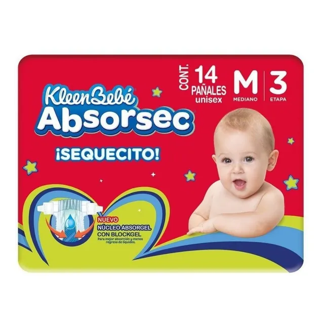 Pañal Kleen Bebé Absorsec Mediano 84pz