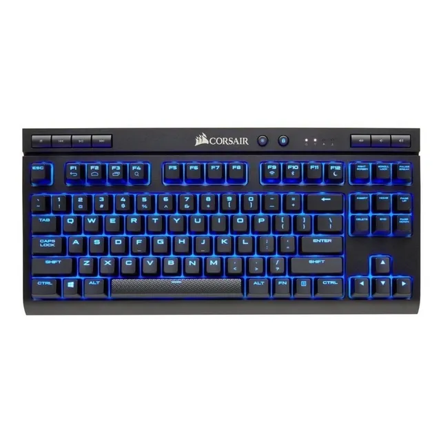 Teclado gamer bluetooth Corsair QWERTY Cherry MX Red español España color negro con luz azul