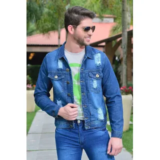 Jaqueta Jeans Masculina Destroyed Com Elastano Jaqueta Jeans Masculina Destroyed Com Elastano