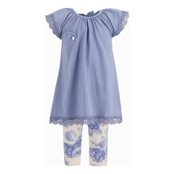 Conjunto Bebé De Vestido Y Calzas Celeste Talla 18 meses