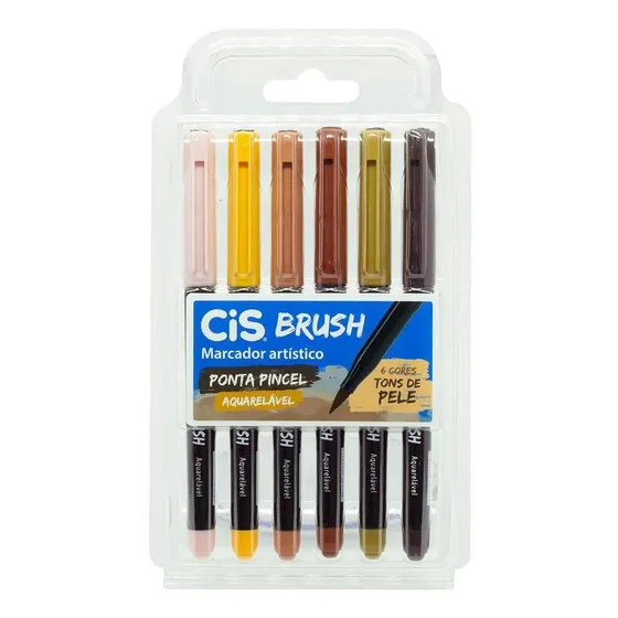 Caneta Brush 6 Tons De Pele Aquarelável Cis