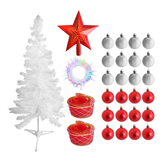 Combo Arbolito Navidad Blanco 120cm C/28 Piezas Luces  90090