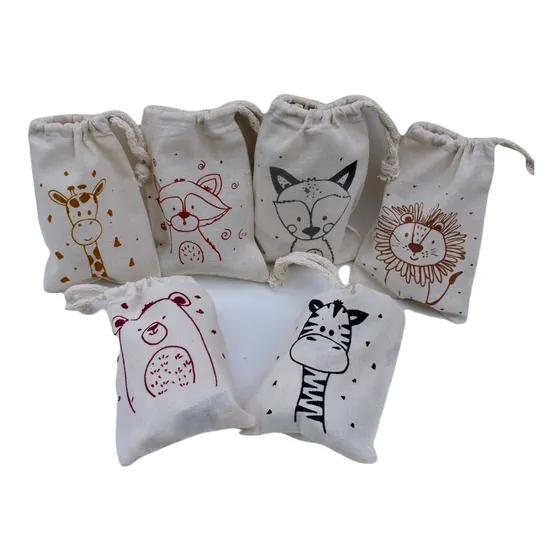 Pack 6 Bolsitas Souvenir Animales Bebé Nórdicos Tela 10x15cm
