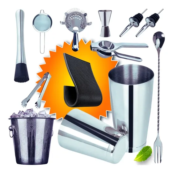 Kit Coqueteleira Drinkeiros Bartender - 12 Itens Aço Inox