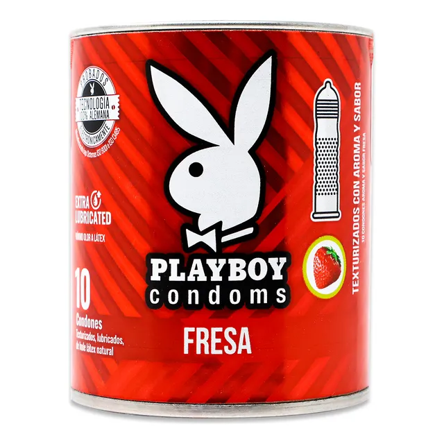 Playboy Texturizado Aroma Y Sabor Fresa, Lata Con 10 Condone