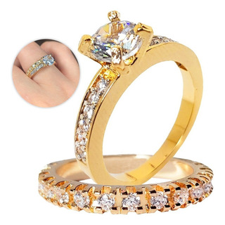Anel Solitário Com Aparador Noivado Banhado Ouro 18k Promoçã Anel Solitário Com Aparador Noivado Banhado Ouro 18k Promoçã