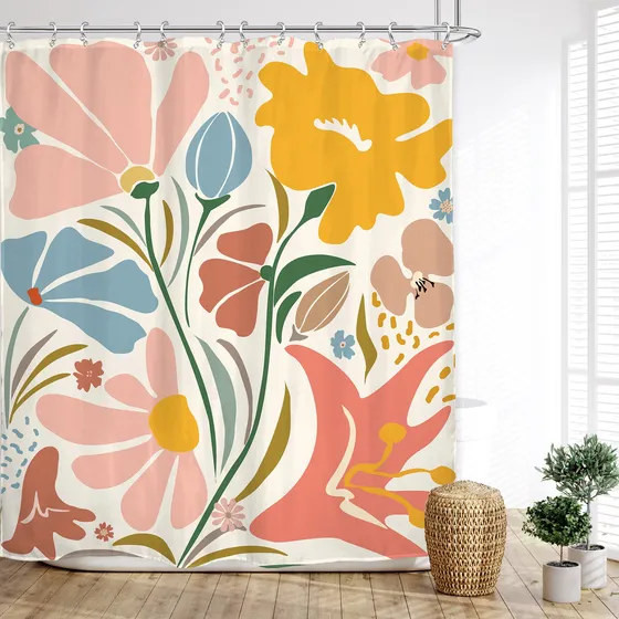 Glawry Cortina Ducha Floral Abstracta 60  Ancho X 72  Largo
