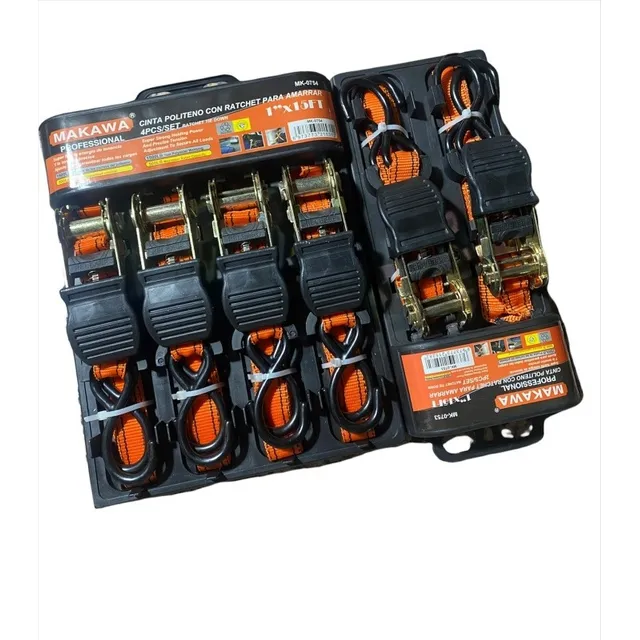 Juego 6 Eslingas Cinta Amarre Con Ratchet 1pulgx 15ft Makawa