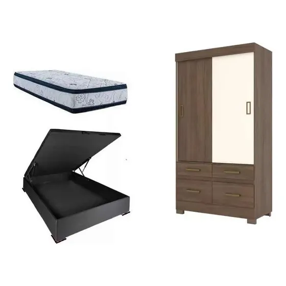 Juego De Dormitorio, Sommier Baul + Colchón D60 + Ropero