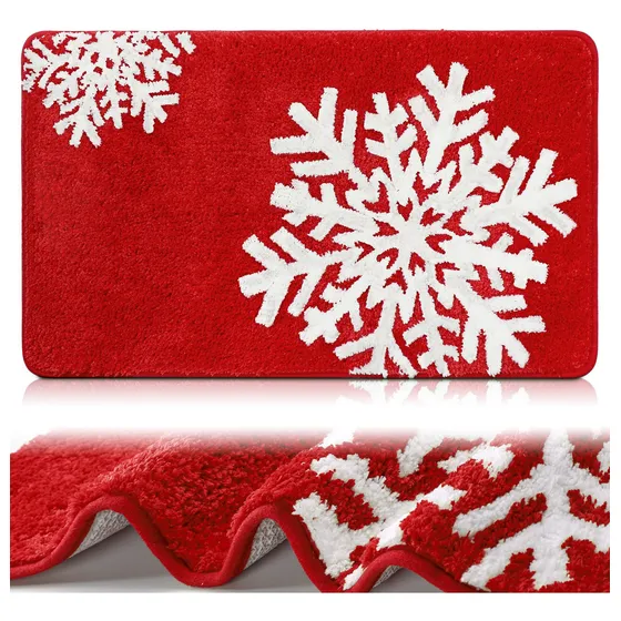 Alfombra Baño Roja Navidad Lavable Absorbente Agua Divertida