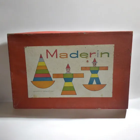 Antiguo Juego Didactico Maderin Bloques Maderas Vintage