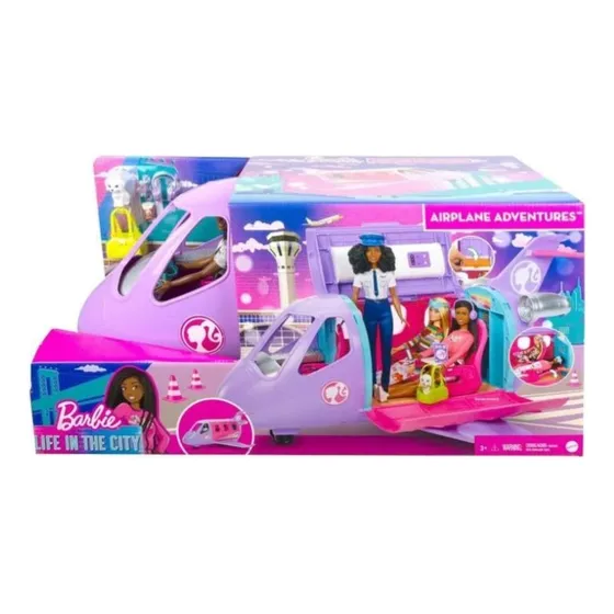 Boneca Barbie Aventuras De Avião Com Acessórios Mattel Hcd49